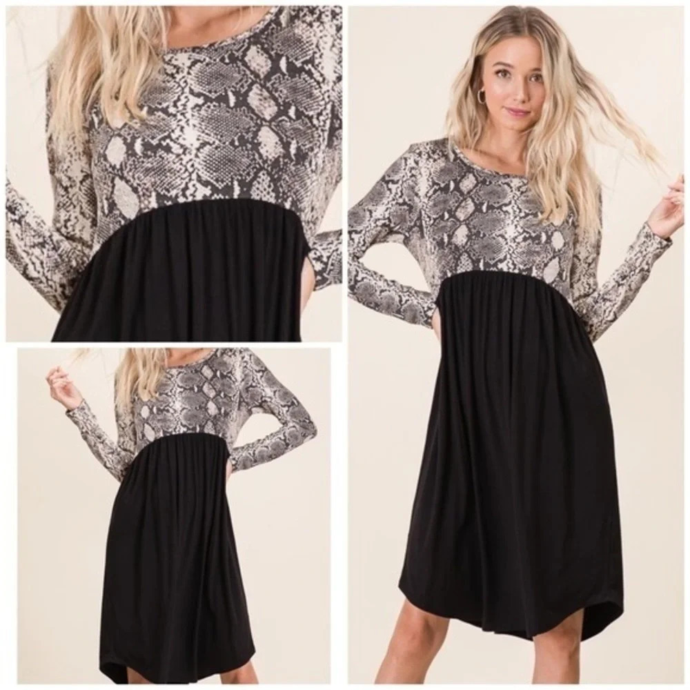 NWT bombom boutique Snakeskin contrast bottom midi dress office